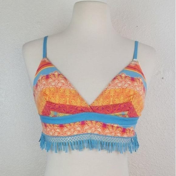 Jasmine & Ginger Wire-free Triangle Boho Paisley Tassel Bra Crop Top Small 4-6 - Picture 1 of 8